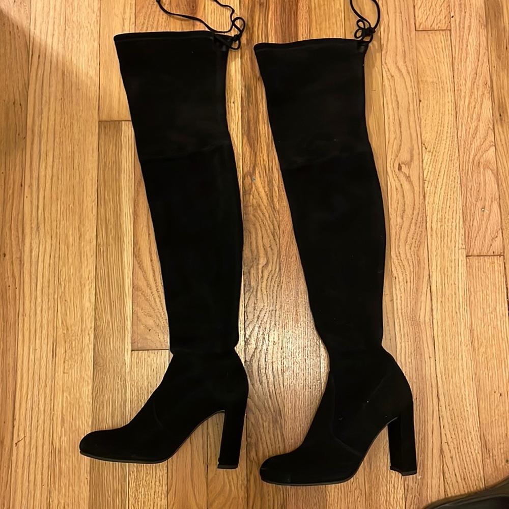 Stuart Weitzman Black Suede Over Knee Highland Boots